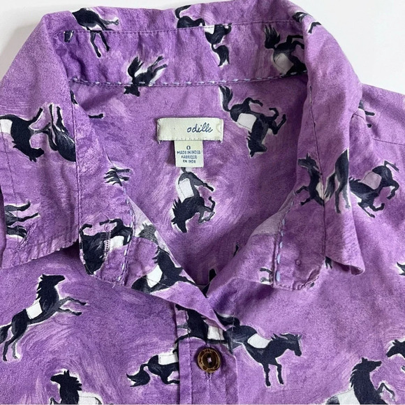 Odille (Anthropologie) Tarpan Horse Print Purple Button Down Shirt Size 0 - Picture 5 of 10
